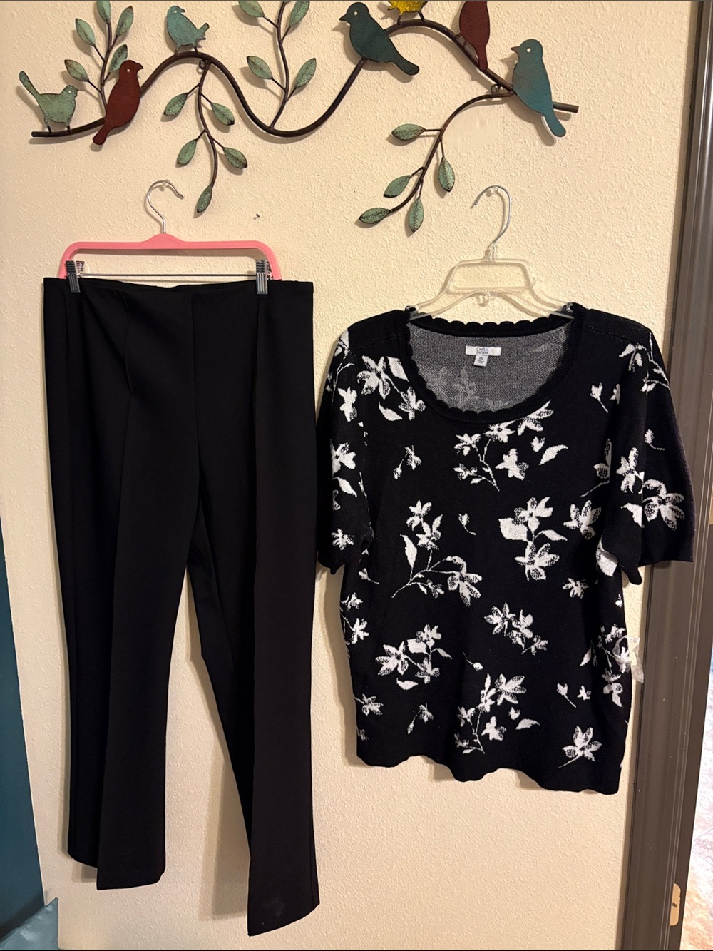 Black Women's set Dress Pants — Classic Straight Leg and short sleeve, black-and